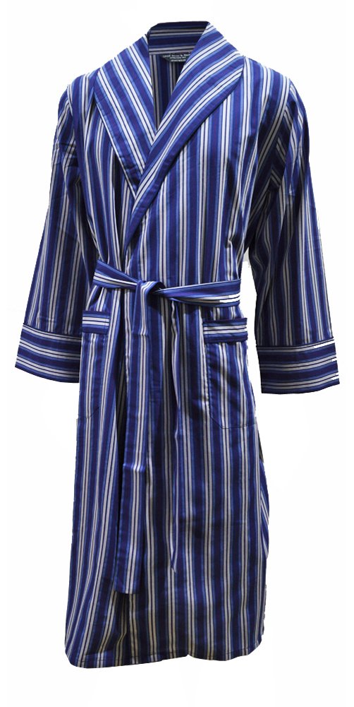 Lloyd Attree & Smith Men's Lightweight Cotton Dressing Gown - Blue/White Stripe