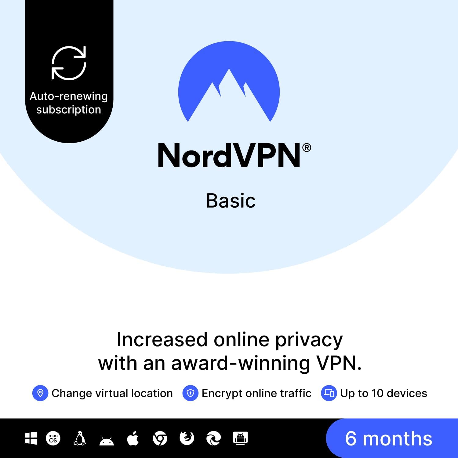 NordVPN Basic, 10 Devices, 6-Month, Premium VPN Software [Amazon Subscription]