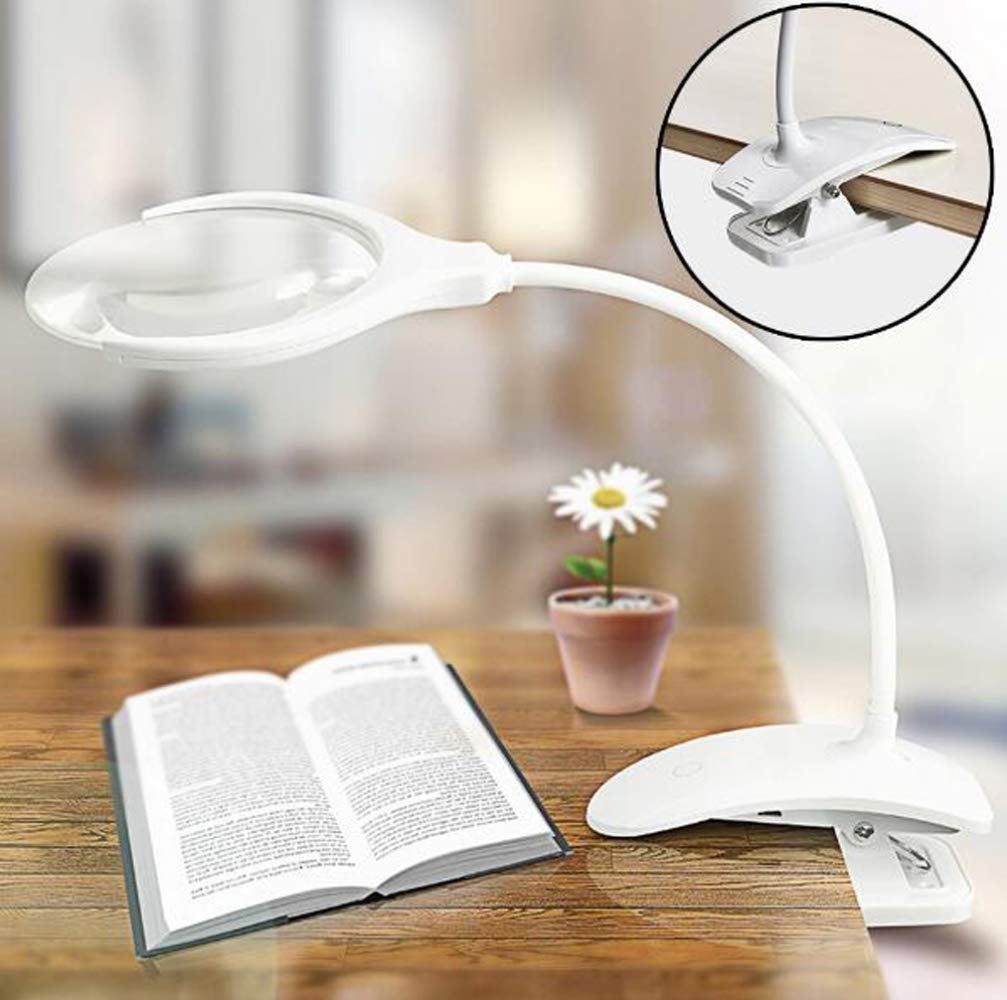 Lampada a Morsetto con Lente d'Ingrandimento LED 3X/8X: Lente dimmerabile, Temperatura di Colore Regolabile, Braccio Girevole, Luce Multiuso per scrivania, Tavolo, attività, artigi
