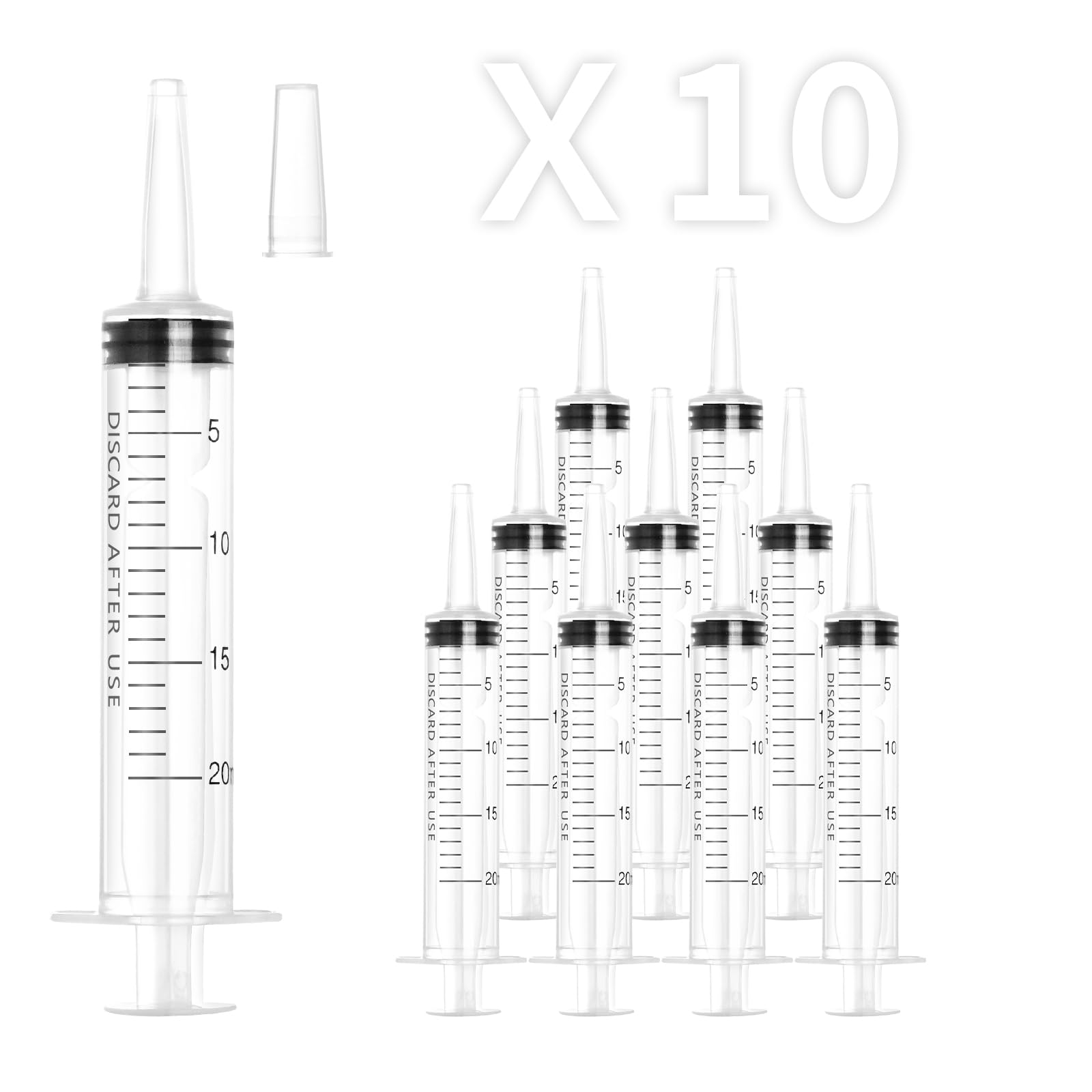 20ml Plastic Syringe with Cap, Large Syringes without Needle for Liquid, Scientific Labs, Measurement, Pet Feeding ,Ink Refilling ,Oil or Glue