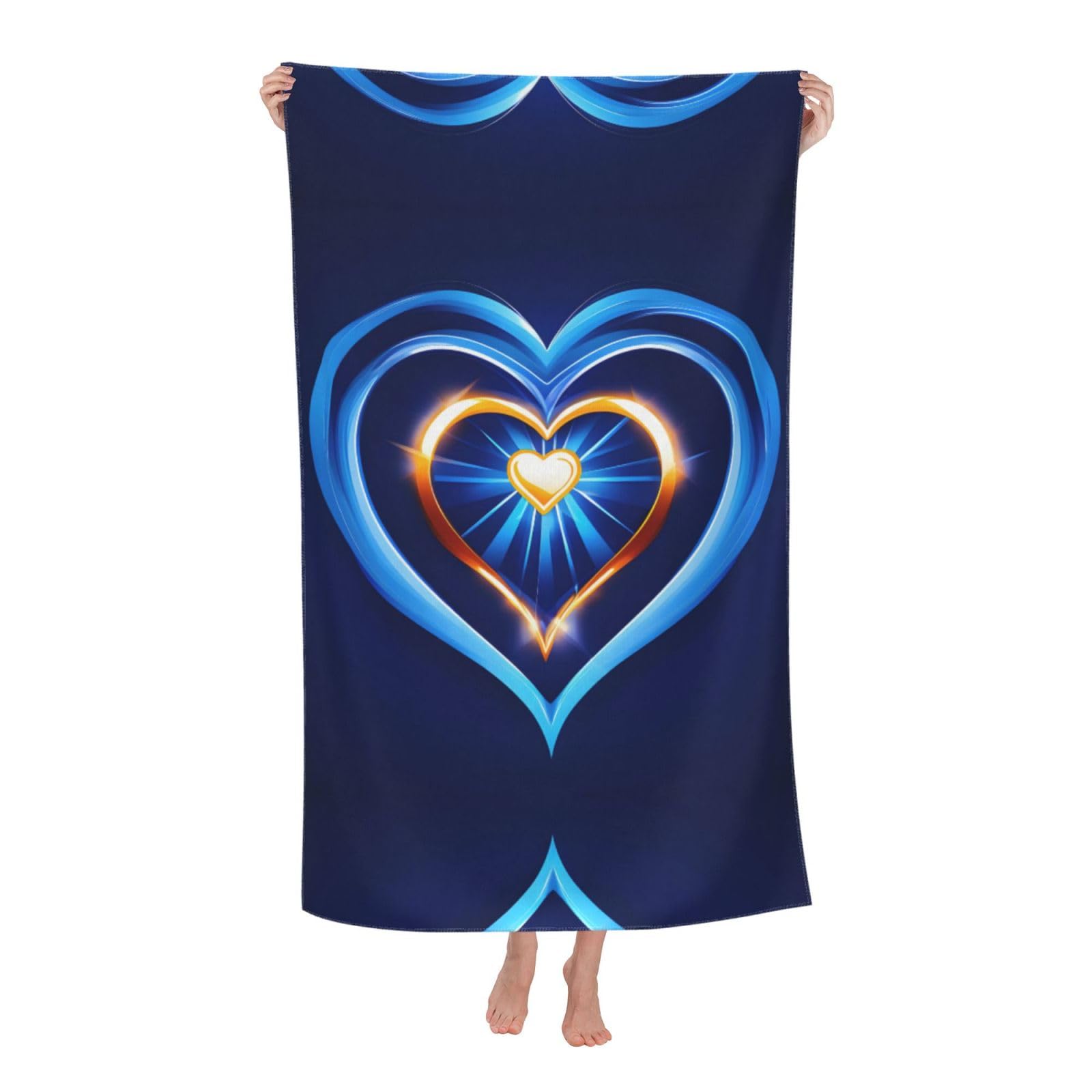 Oazcvbnn Women's White Sky Blue Heart Print Adult Beach Towel Summer Travel Pool Vacation Swimming Fitness Outdoor Adventures