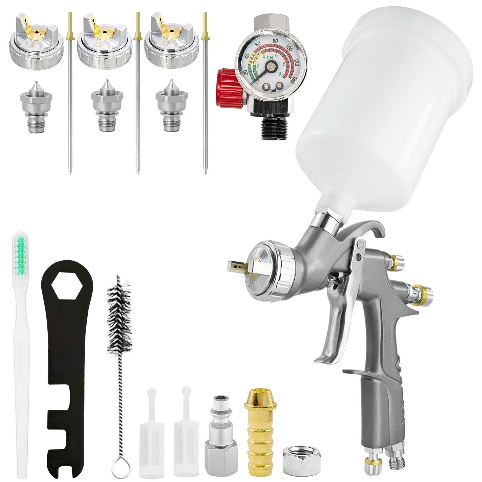 D1 LVLP - Pistola de pulverización de pintura, kit premium, pistola de aire comprimido con boquillas de 1,3/1,5/1,7 mm, fácil de usar, pistola de pintura para automóviles y hogar, pintura de bricolaje