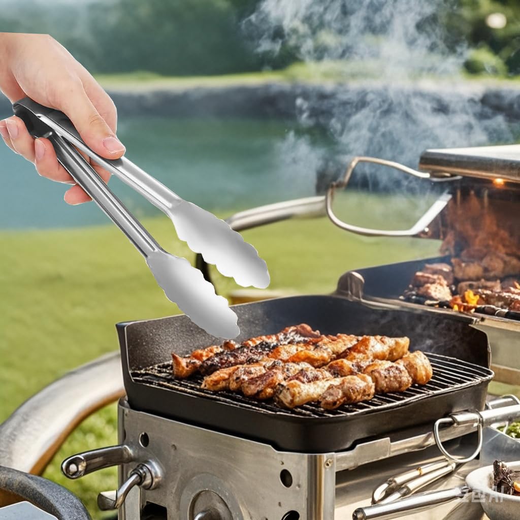 Edelstahl-Servierzangen, vergoldet oder versilbert, 22,9 cm, robust, langlebig, Grillklemmen, Design für Hochzeiten, Partys, Bankette, Buffets, Familienfeiern, Küche, Kochen, Servieren, Clip, 6 Stück