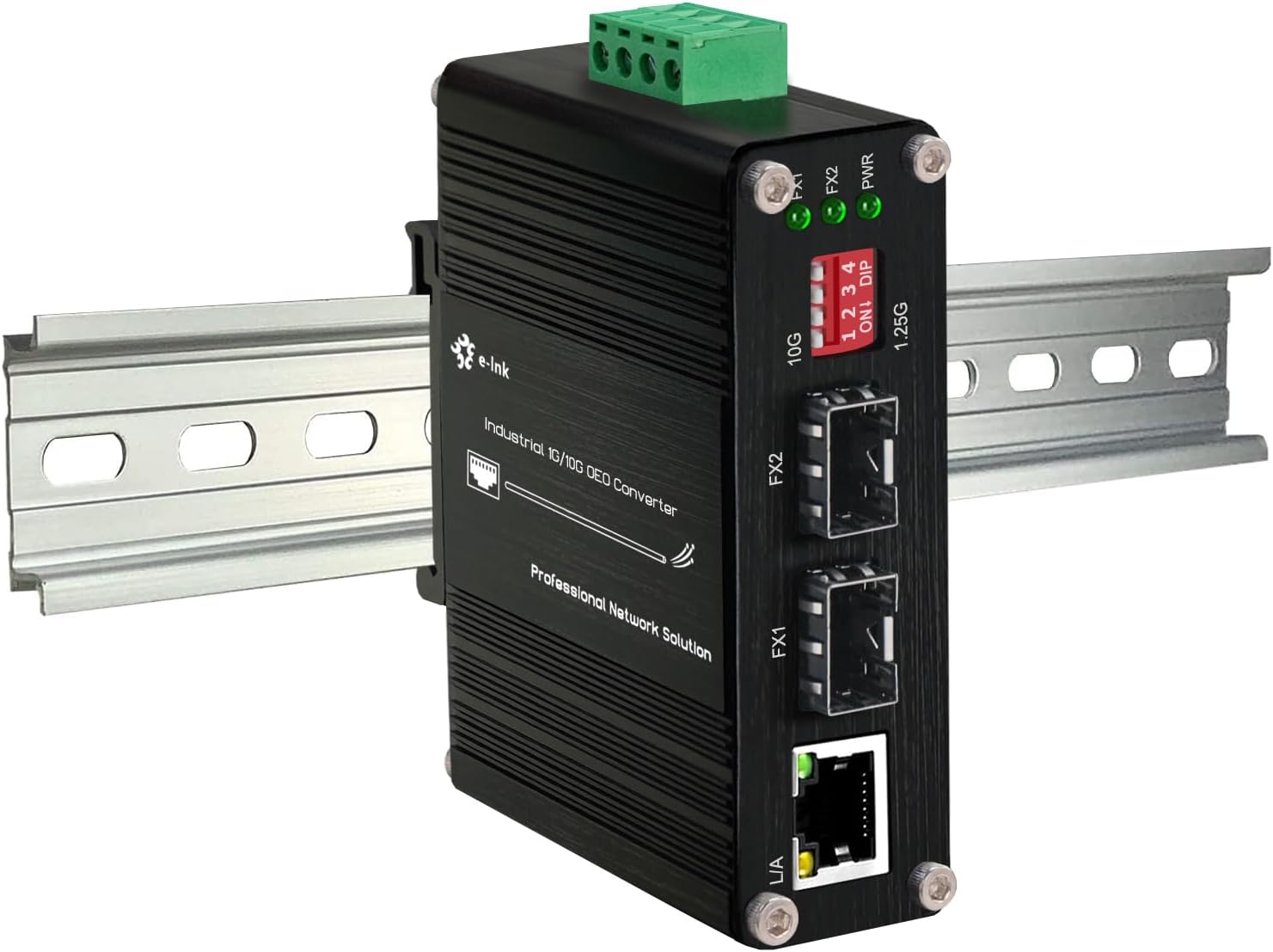 - Industrial 10G SFP+ to SFP+ OEO Extender DIN Rail Mount 10G OEO 3R Transparent Repeater Supports 10G SFP+ or 1G SFP Ethernet Media Converter 12-48V DC