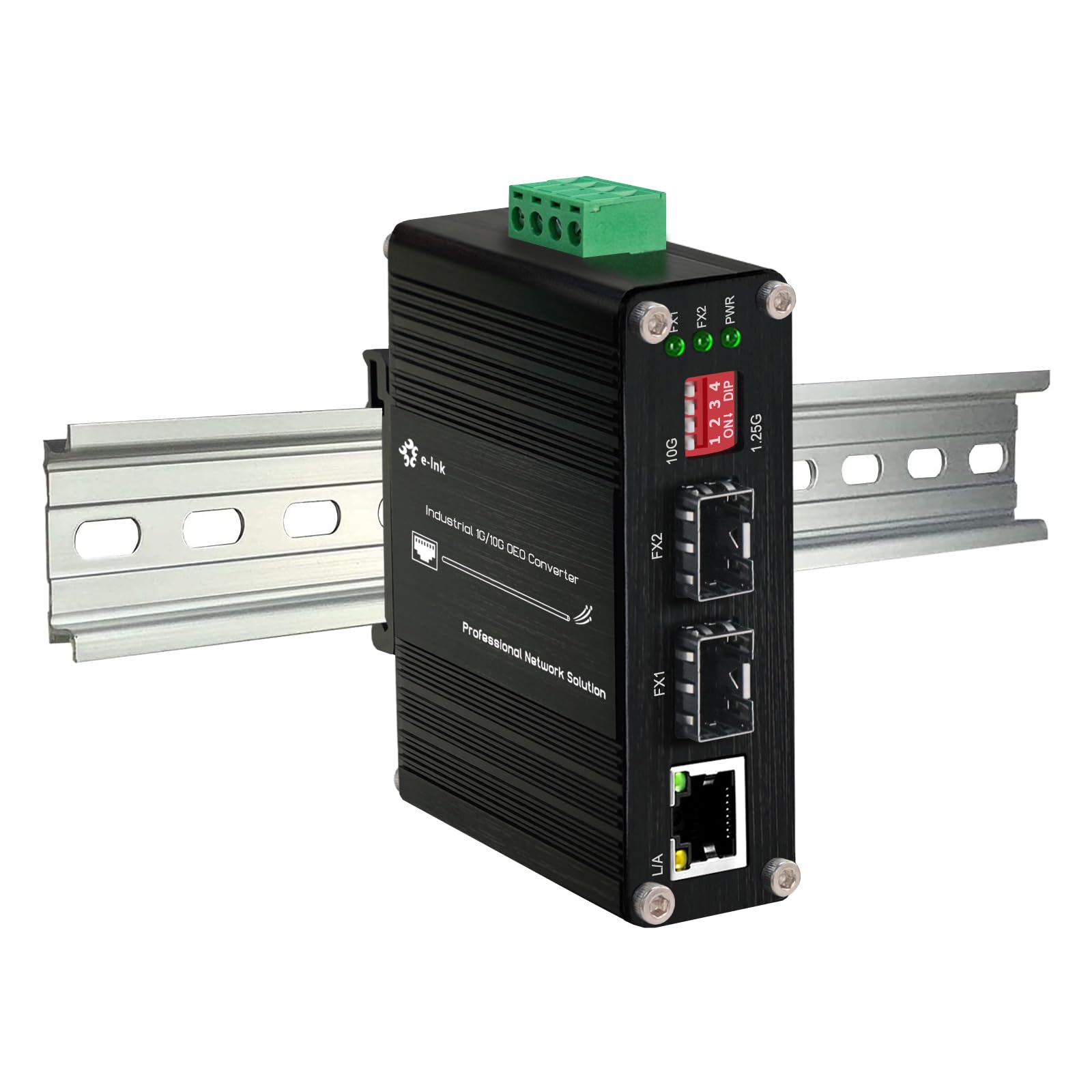 Convertisseur de médias Ethernet 10G SFP+ anti-interférence rail DIN 12-48V - 8