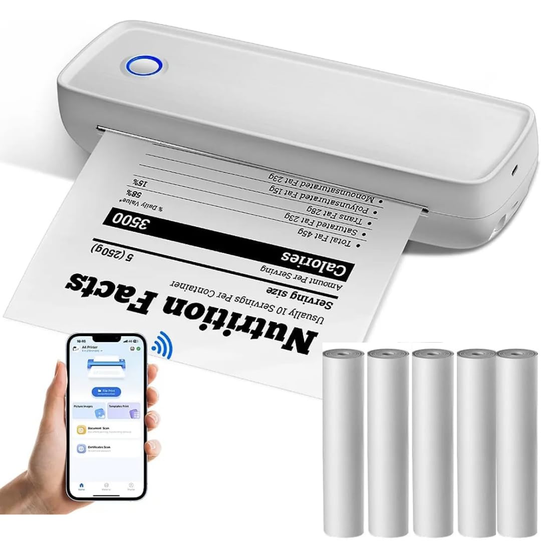 Mprinter A80 A4 Paper Portable Printer Bluetooth Wireless, Inkless Thermal Printer for Mobile Prints, Bluetooth Smart Printer Compatible with Android iOS Phones with 5pcs A4 Thermal Roll (B0CH35BQL5) Amazon Price History, Amazon Price Tracker
