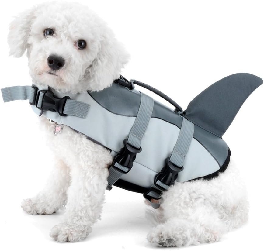 Pet Dog Life Jacket,Adjustable Waterproof Handle Set,Shark Shape,Lifesaver Water Safety,Pool, Beach, Boating Size M
