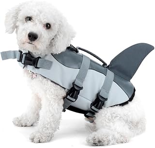 Zunea Pet Dog Life Jacket,Adjustable Waterproof Handle Set,Shark Shape,Lifesaver Water Safety,Pool, Beach, Boating Size S