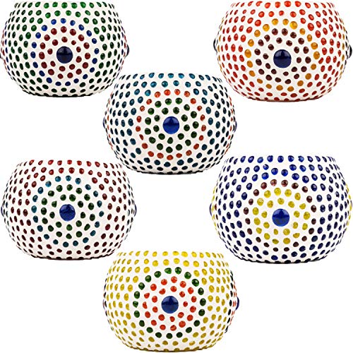 6er Set Orientalisches Mosaik Windlicht Ajan 9 cm groß Bunt | Orientalische Glas Teelichthalter orientalisch… – Bild 6