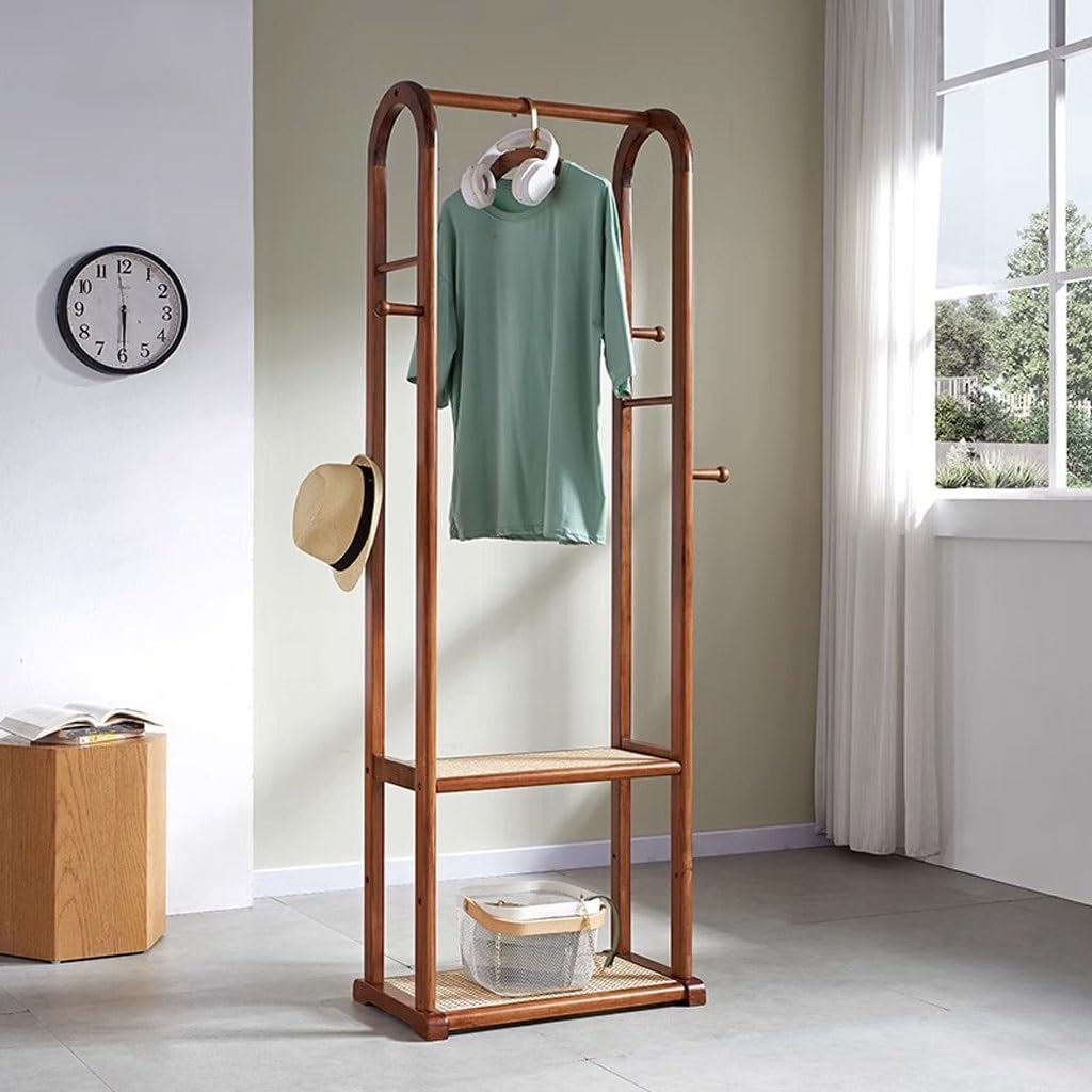 Appendiabiti da Terra Semplice Scaffale Portaoggetti in Rattan for Camera da Letto, Appendiabiti Pavimento