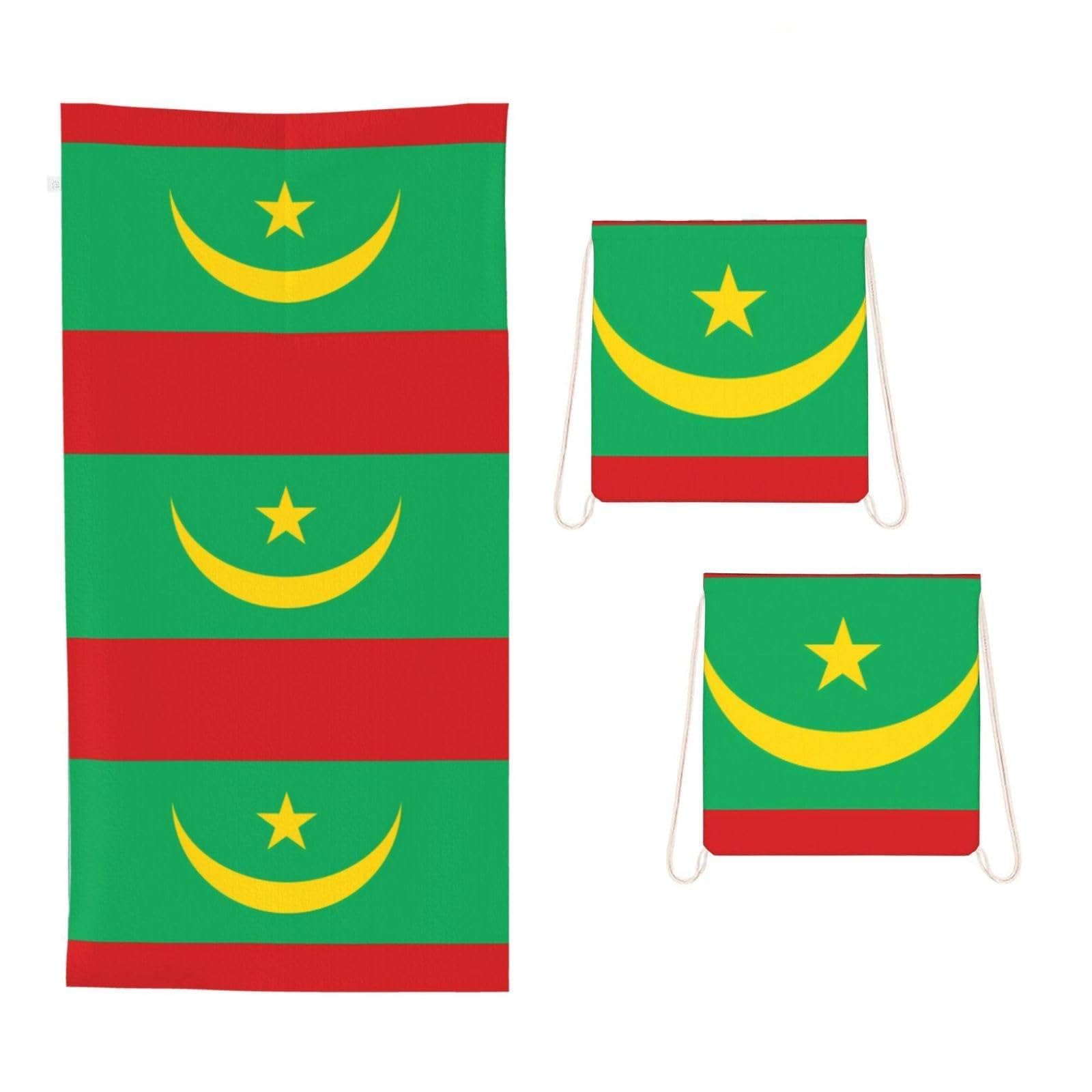 CNTDBU Flag of Mauritania 2 in 1 Packable Towel Bag-Large Beach Towel with Stuff Sack, Super Absorbent Microfiber Travel Towel for Pool