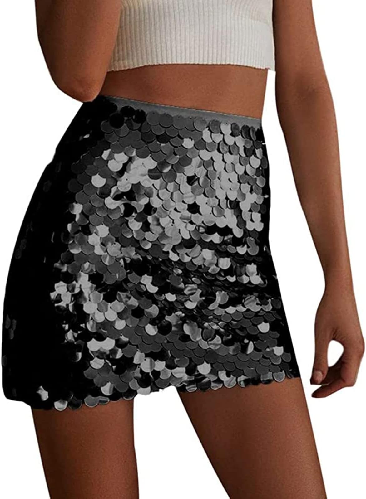 LOVHOT Women Sequin Mini Skirt Sparkle High Waist Bodycon Short Skirts Shiny Glitter Night Out Party Club Skirt Streetwear