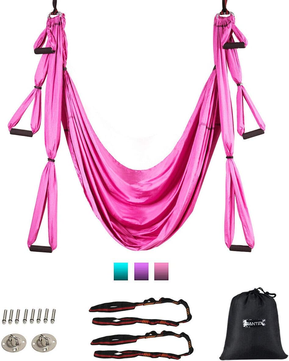 Goplus Aerial Yoga Swing Set, Antigravity Ceiling Hanging Toga Sling with Three Different Lengths of Handle, Yoga Swing/Sling/Inversion Tool, Yoga Hammock