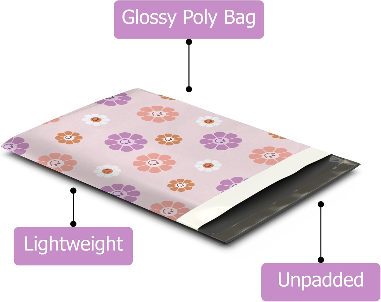 10x13 (100) Groovy Flowers Floral Summer Designer Poly Mailers Waterproof Self Sealing Tear Resistant Polymailers Shipping Envelopes Premium Printed Bags For Small Businesses