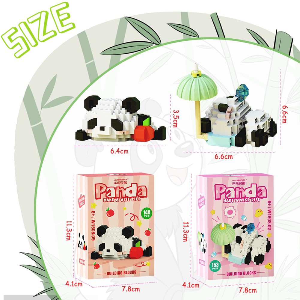 Panda Building Blocks Anime Model Micro Blocks 3D Puzzle Micro Brick Figures Toys Plastic Model Kits Micro Building Block Puzzle Children DIY Block 2PCS(A) - Image 2
