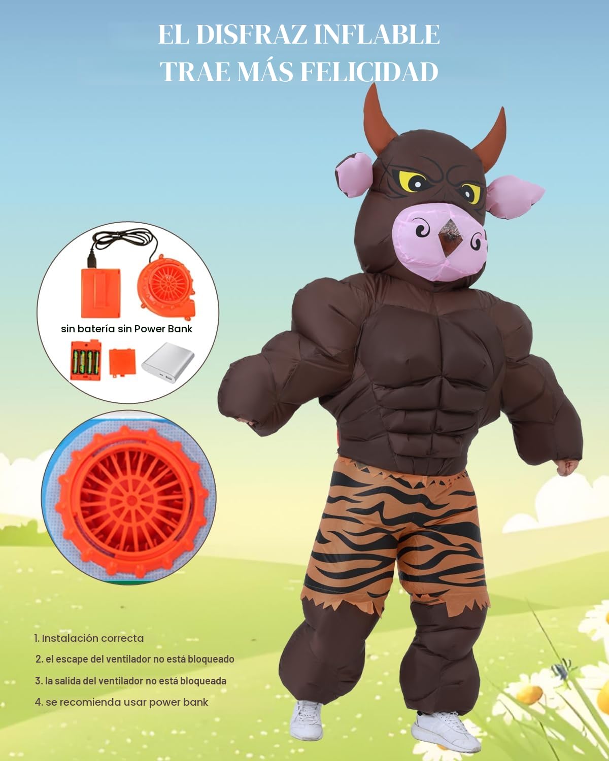 FXICH Disfraz de Vaca Hinchable para Adulto, Toro para Halloween, Juegos de Rol, Fiestas, Carnaval - para 150-190cm