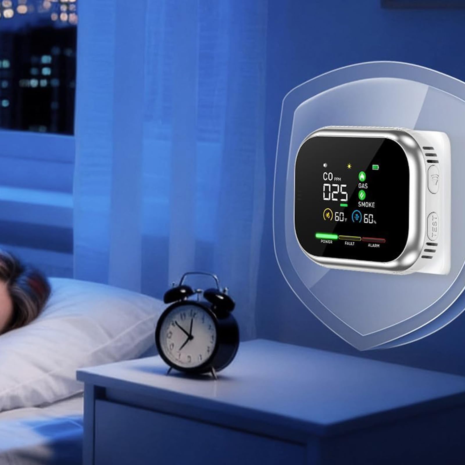 Czujnik bezpieczeństwa 6 w 1, monitor alarmowy z wyświetlaczem LCD, magnetyczny czujnik baterii, ochrona domu wewnątrz, monitorowanie bezpieczeństwa kampera dla użytkowników gospodarstwa domowego