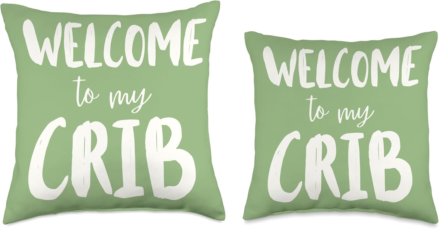 Welcome To My Crib Boho Sage Green Bedroom Nursery Decor Throw Pillow