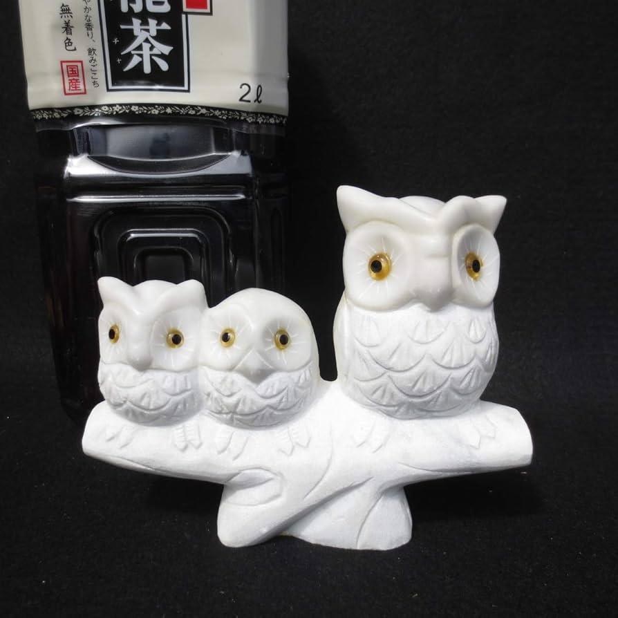 Amazon.co.jp: フクロウ三羽 ふくろう 置物 梟 オブジェ 福郎 白大理石 