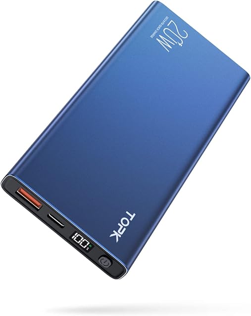 TOPK Power Bank, 20W PD QC 3.0 USB C Fast Charging 10000mAh Portable Charger, 3A Quick Charge with LED Display PowerBank for Cellphones and Tablets [2022 Version]
