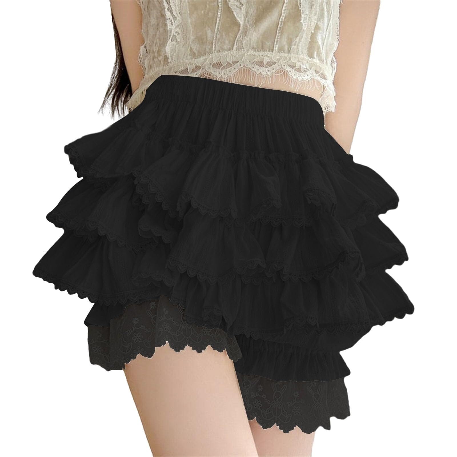 Ajmdgw Unisex X3-Black Women's Multi-Layer Ruffled Frilly Lace Shorts Pants Knickers Panties Burlesque Bloomers Dance Shorts Pettipants(,L)