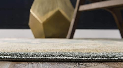 Miniatura 3 de Unique Loom Edinburgh Collection - Alfombra clásica oriental tradicional francesa inspirada en el campo (6 pies x 6 pies, redonda, azulbeige)