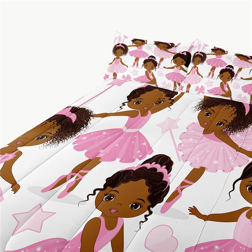 Twin Bedding Sets for Girls, African American Magic Comforter Set with Ballet Dancer, Pink Bed Set for Toddler Kids Teens, Little Girls Bedroom Decor - Image 5