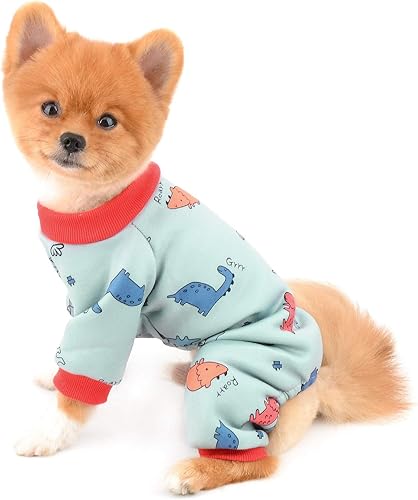 Miniatura 8 de SELMAI Pijamas para perros con pies, pijamas de dinosaurio para perros pequeños, gatos, niños y niñas, overol de forro polar de cuatro patas, ropa