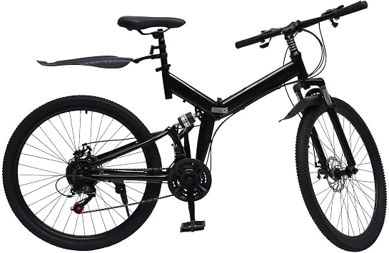 Folding Mountain Bike 26" 21-Speed Foldable Mountain Bicycle Folding Bikes Mens Mens Mountain Bike Mountain Bikes for Adults Full Suspension Disc Brake Bicycle