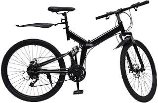 TaNeHaKi Folding Mountain Bike 26" 21-Speed Foldable Mountain Bicycle Folding Bikes Mens Mens Mountain Bike Mountain Bikes for Adults Full Suspension Disc Brake Bicycle