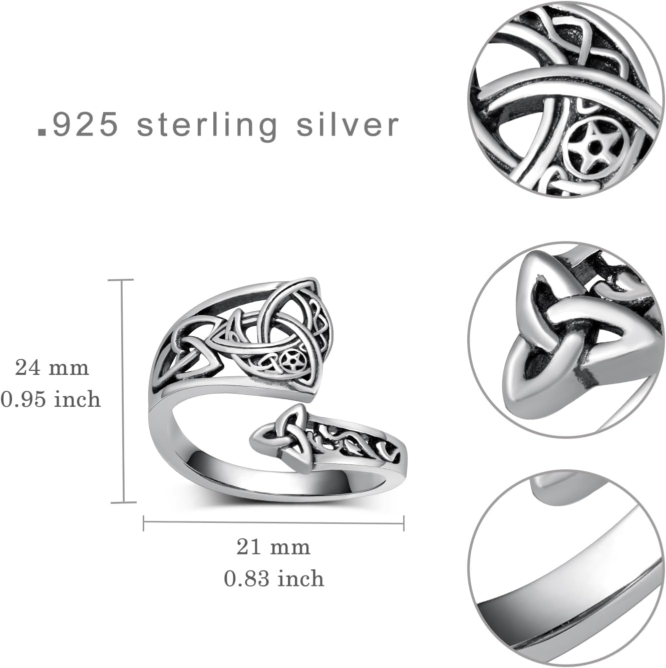 Celtic Knot Spoon Ring 925 Sterling Silver Celtic Knot Adjustable Ring Vintage Thumb Rings Jewelry Gifts for Women