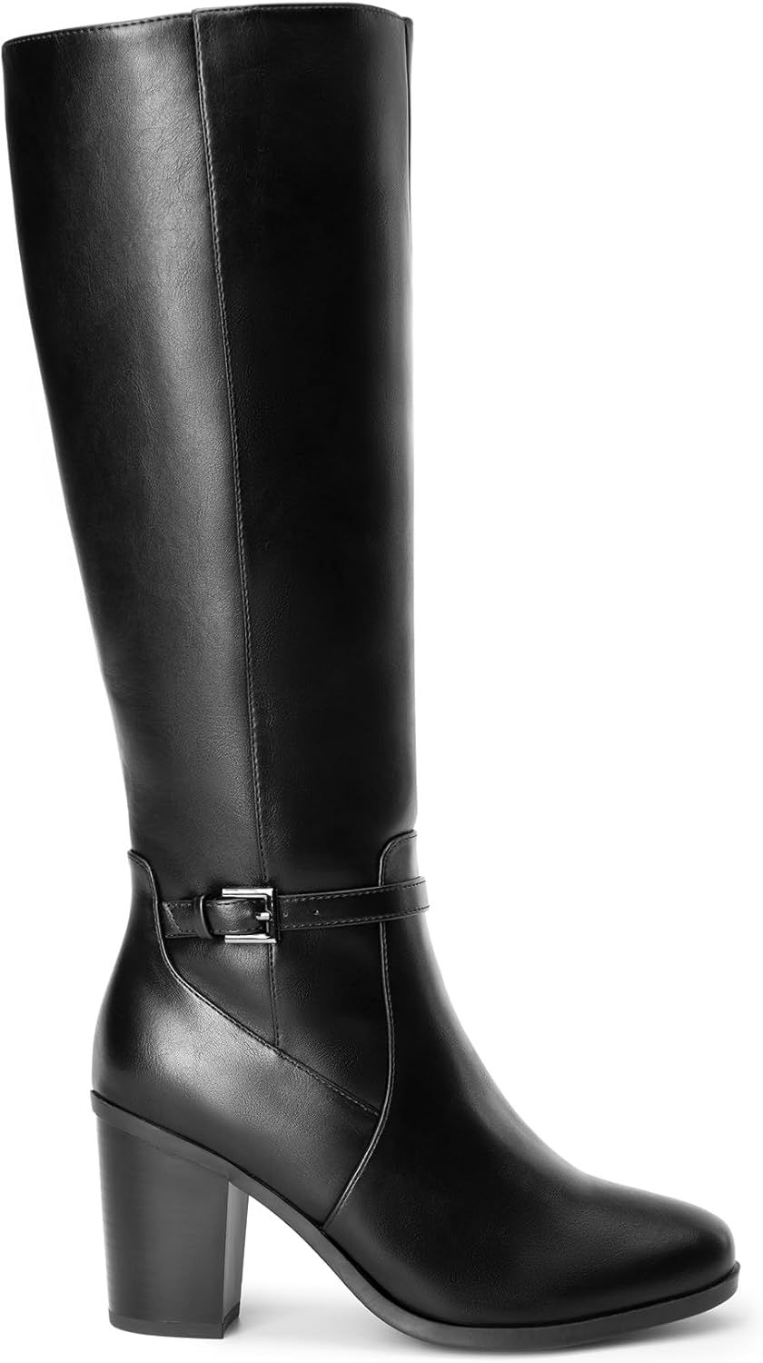 DREAM PAIRS Women's Knee-High Boots Comfortable Chunky Block Heel Side Zipper
