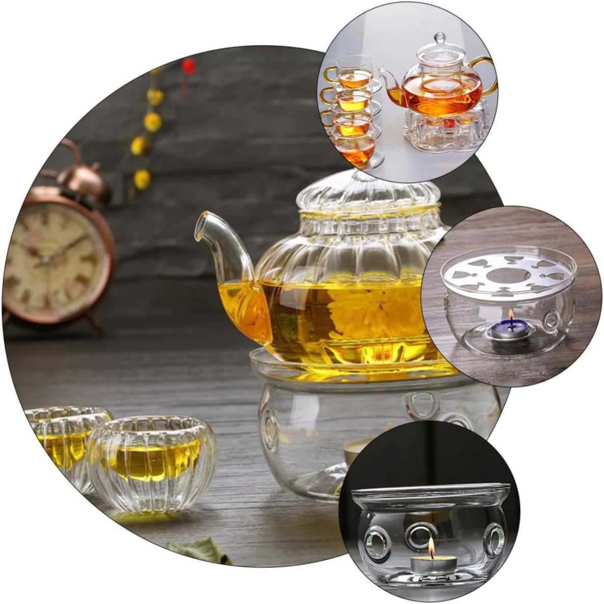 Hemobllo 2pcs Glass Teapot Warmer Borosilicate Tea Heater Base with Vent for Home Office Use Suitable for Tea Lovers and Giving
