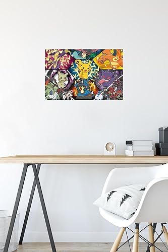Vista 54 de Trends International Pokémon: Battle Art - Póster de pared grupal, 34 pulgadas de largo x 22.4 pulgadas, versión enmarcada en plata Versión