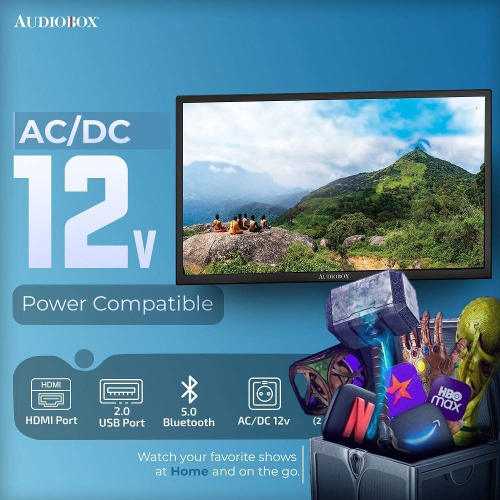 Audiobox 32” Smart LED HDTV – Full HD 1080p, webOS Hub, ThinQ AI, Dual-Band WiFi, Bluetooth, HDMI ARC, AC/DC 12V Compatible RV TV for Camping & Travel