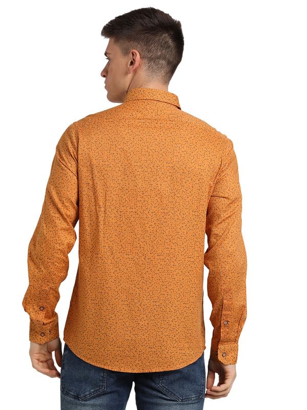 Image of Turtle Men Mustard Cotton Printed Slim Fit Casual Shirts