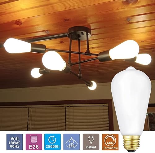 Miniatura 3 de Leools Bombilla LED E26, regulable, sin parpadeo, blanco mate, 6 W, blanco cálido, 2700 K, CRI95, 600 lm, equivalente a 60 W, bombilla LED Edison de