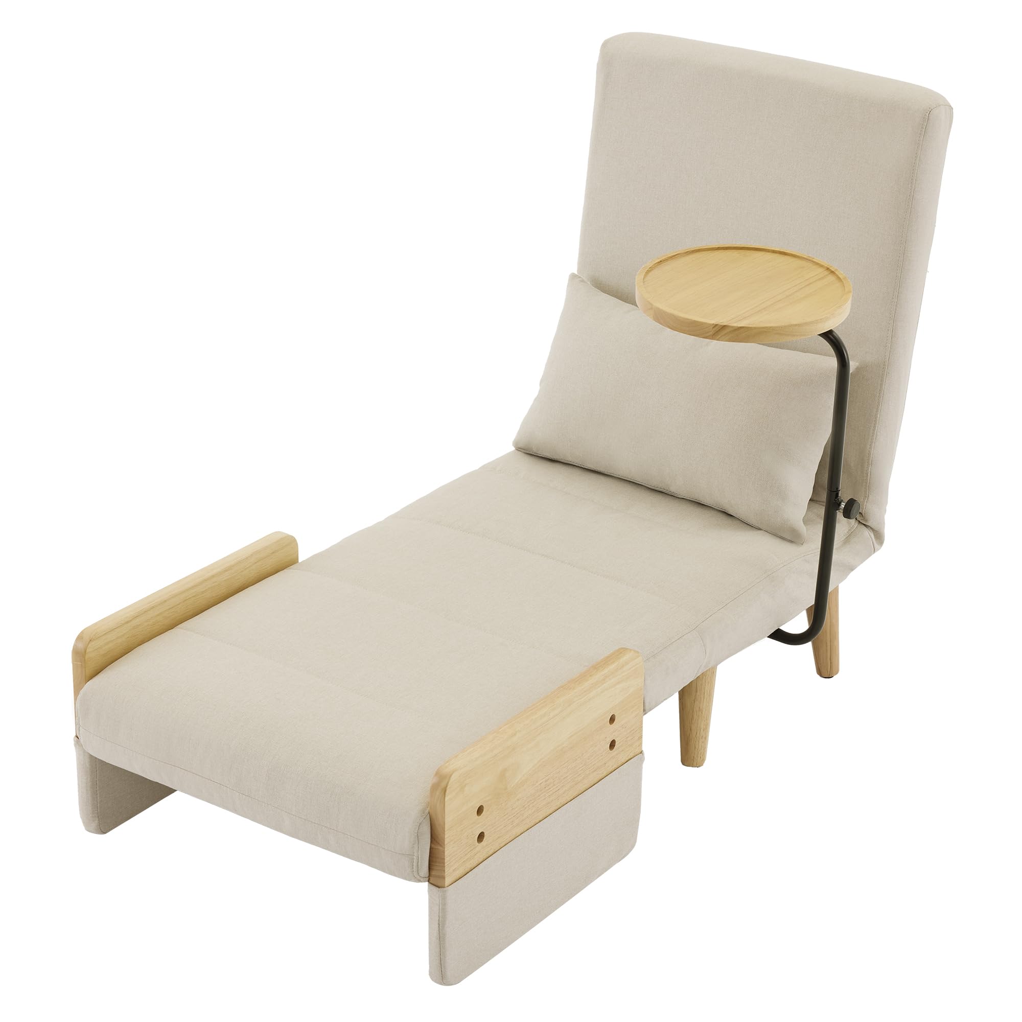 Poltrona di conversione 3 in 1 con funzione di sonno, con vassoio in legno, sedia pieghevole imbottita, seduta imbottita, poltrona lounge, letto singolo, adatta per soggiorno, camera da letto