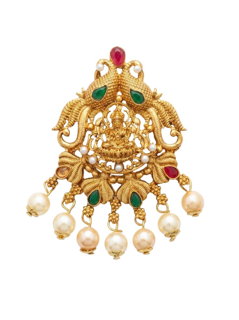 Architha creations,1 pcs Traditional Gold-Toned Lakshmi Temple Pendant with Ruby, Emerald Stones and Pearl Drops,for jewellery making,aari work,blouse stitching,attached holes,easy to use-picture-29