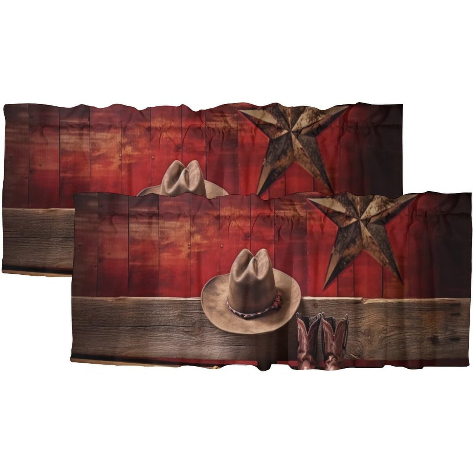 Dabuniu Rustic Blackout Window Curtain Valance Texas Star Wooden Barn Farmhouse Vintage Cowboy Hat Rod Pocket Window Valance for Living Room Bathroom