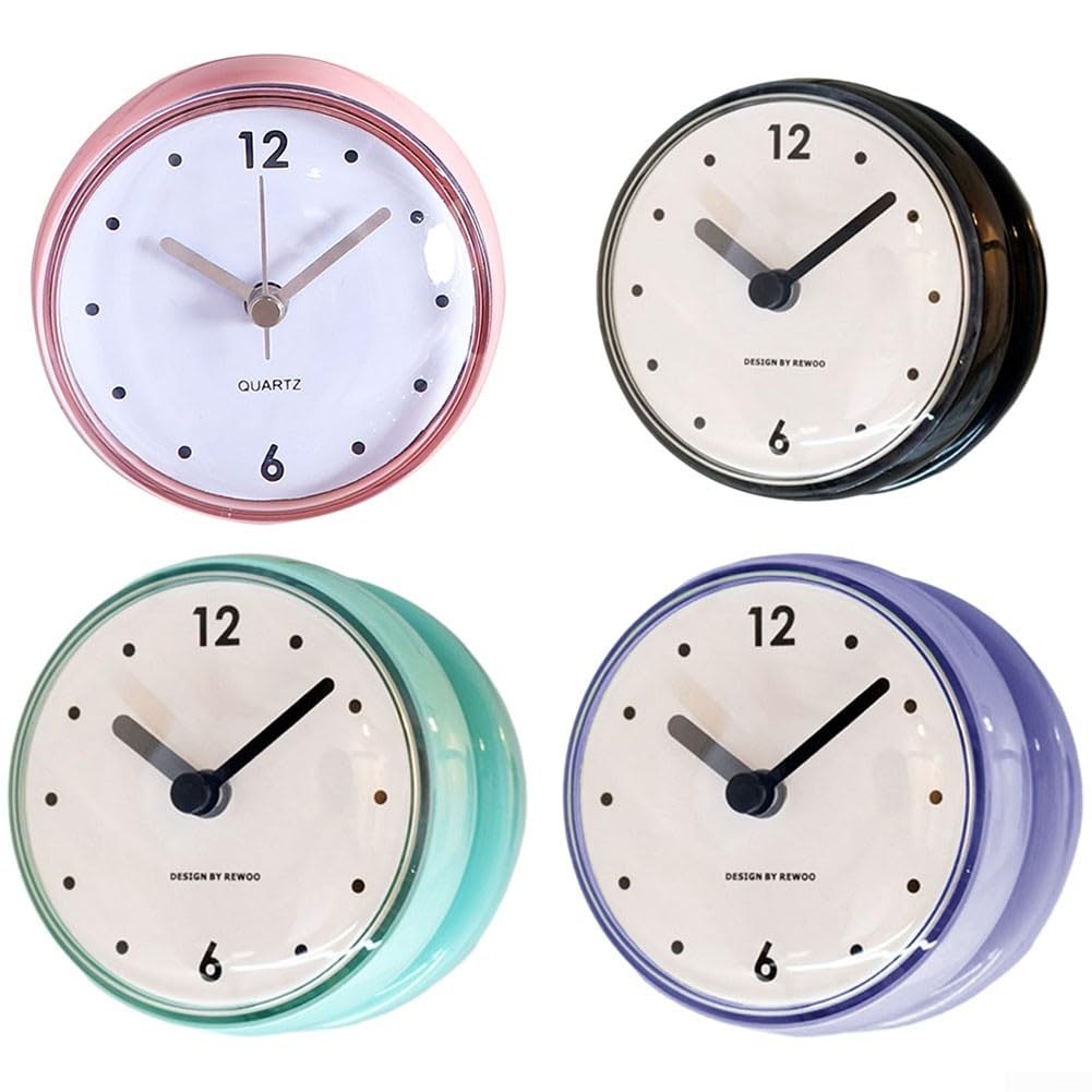 Reloj de pared silencioso de cuarzo con ventosa, 7,5 cm, impermeable, antivaho, pequeño reloj de espejo de baño para ducha, cocina, cocina, uso con soporte de ventosa y esfera para leer, hogar