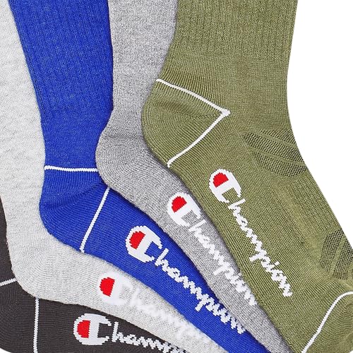 Image of Champion Men's Cushioned Crew Socks 5-Pack - Moisture-Wicking Athletic Crew Socks with Arch Support (Sizes 6-12)