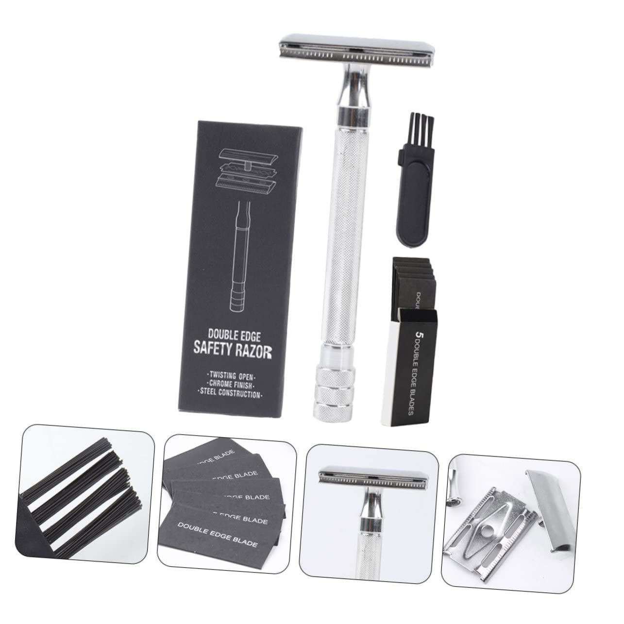 minkissy Professional Salon-style Manual Shaver Double Razor Blade Beard Trimmer Old Safety Razor Easy to Clean