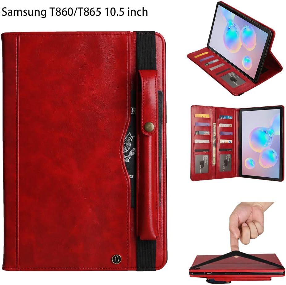 Tramako Leather Case for Galaxy Tab S6 10.5 Inch SM-T860/T865/T867 Case 2019, Premium PU Leather Folio Stand Cover with Auto Wake/Sleep &Pen Sleeve &Card Slots Protective Shell Book Case (red)