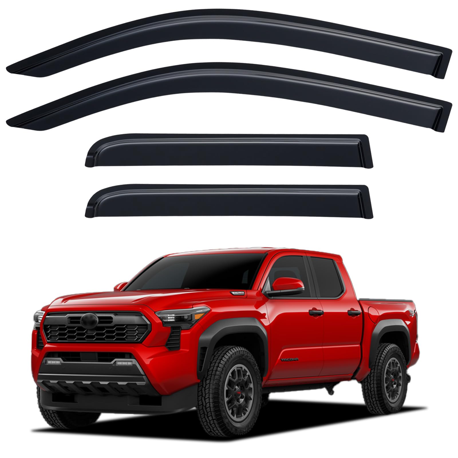 Window Visors Rain Guards for 2024 2025 2026 Toyota Tacoma Double/Crew Cab | Out-Channel Window Vent Wind Deflectors Visors Shades Protectors for 24 25 26 Toyota Tacoma Full-Size Cab