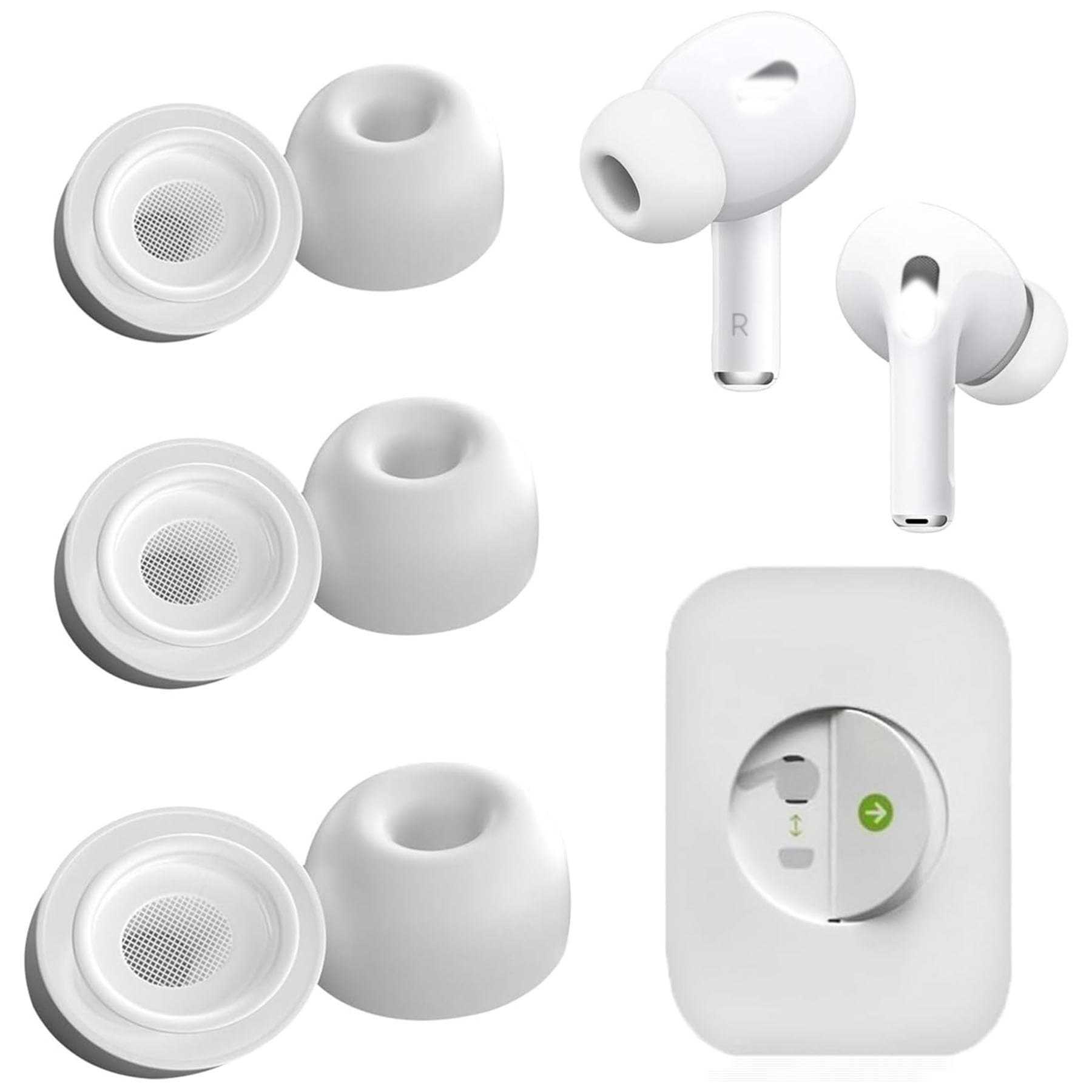 Adhiper Wymienne końcówki do Airpods Pro 2. generacji z otworem na redukcję szumów, silikonowe końcówki do Airpods Pro z opakowaniem do przechowywania, mieszczą się w etui ładującym (S/M/L)
