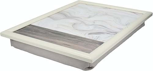 Miniatura 2 de C000317 - Bandeja de regazo acolchada con cojín y diseño de mármol blanco y madera, color blancogris, 17.3 x 13.4 in