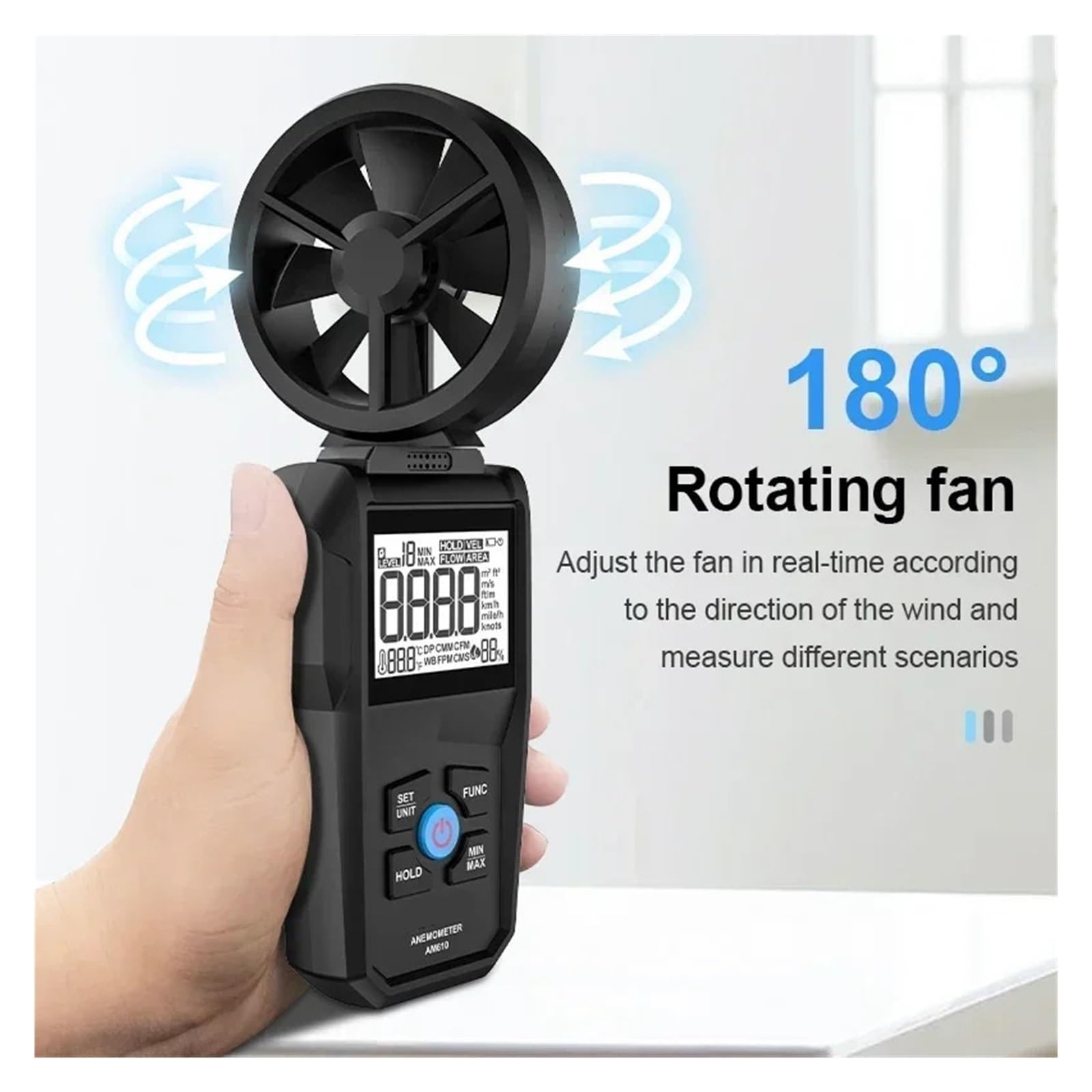 AM610 Digital LCD Windgeschwindigkeit Anemometer Windmesser Luftgeschwindigkeitstester Windrichtungsgeschwindigkeitsmesser Windgeschwindigkeitsdetektor
