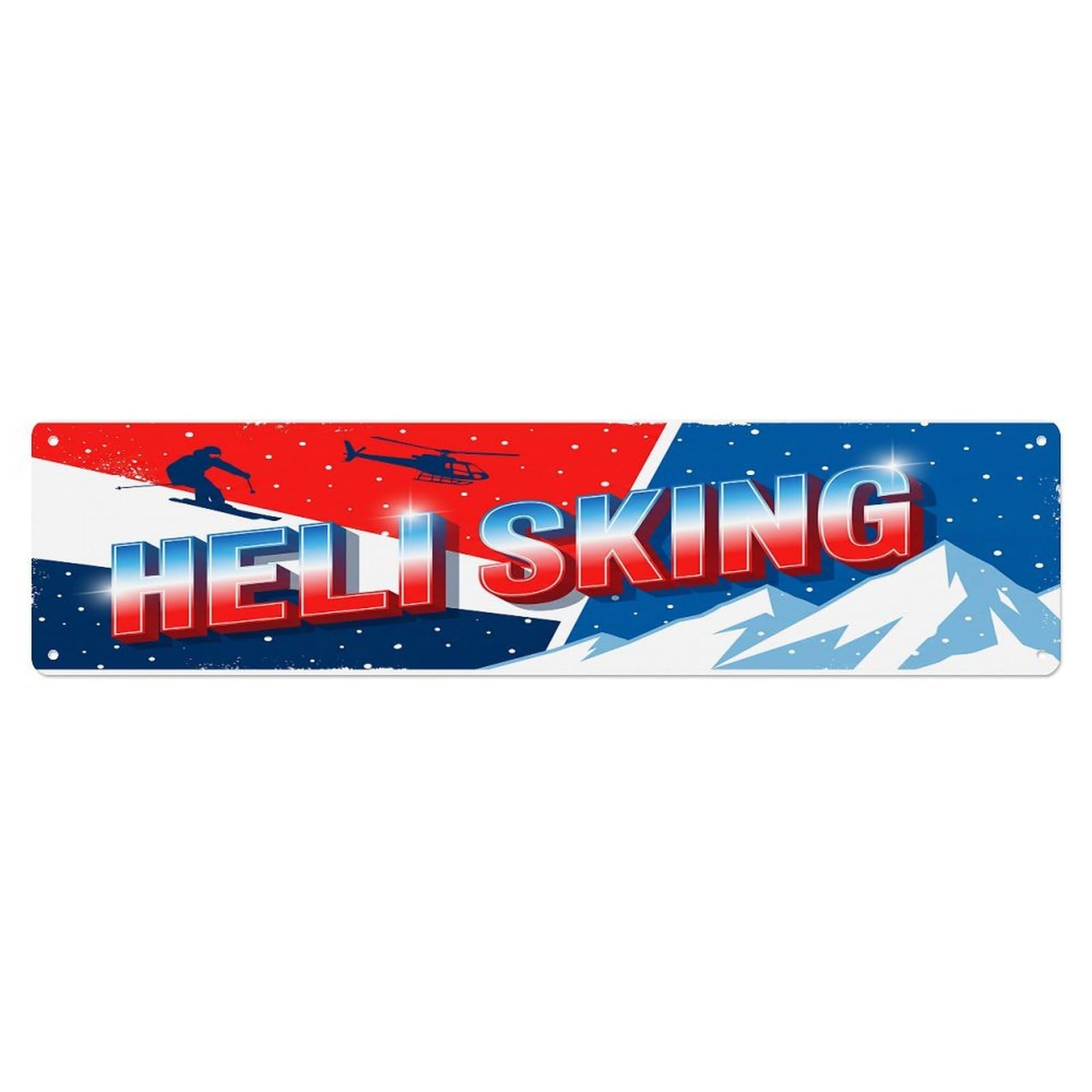 Cmhok Vintage Style Vintage Heli Skiing Outdoor Activity Sports Metal Tin Sign Wall Decor For Cafe, Club, Garden Metal Poster 4X16inch