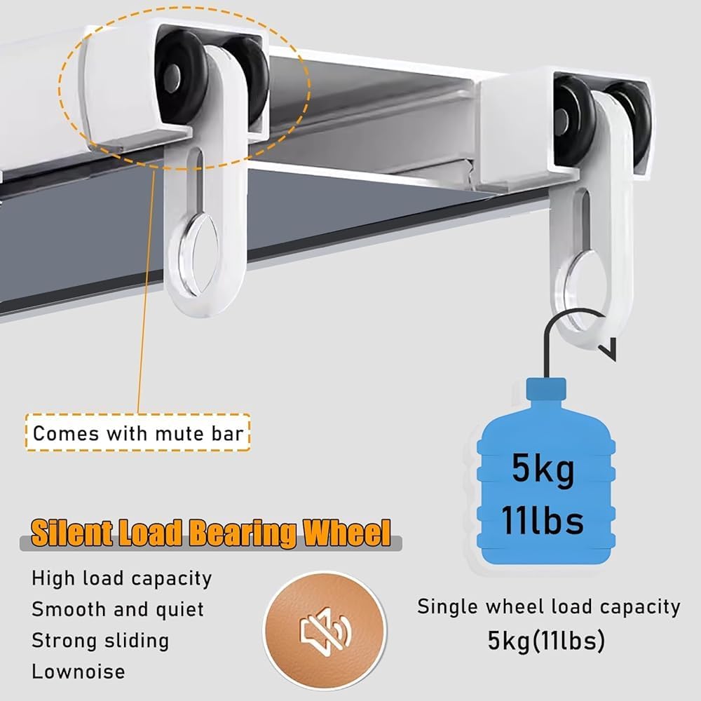 Double Curtain Rod for Window, Ceiling Mount Aluminum Rod with Hooks, Soundproof Curtain Track, 2.1m/84in White Drapery Rod for Curtains